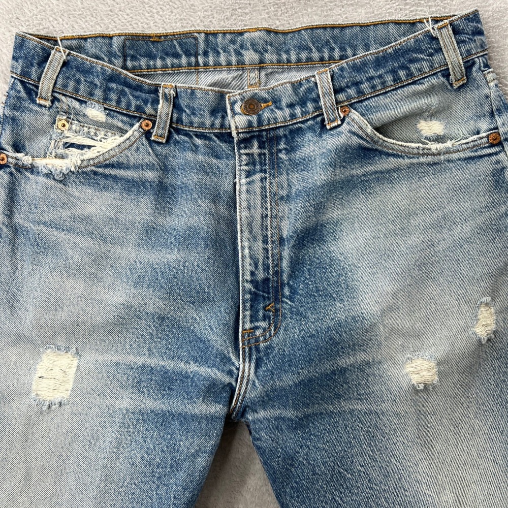 Levi's Orange Tab 505 Straight Leg 36x28 Blue Vintage Distressed Whisker Fade - Picture 7 of 16